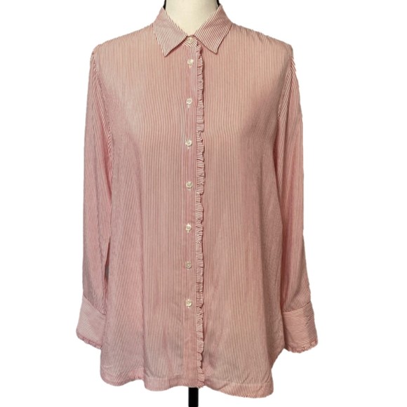 Banana Republic Tops - Banana Republic Striped Blouse Ruffle Trim Long Sleeve Button Up Coastal Top